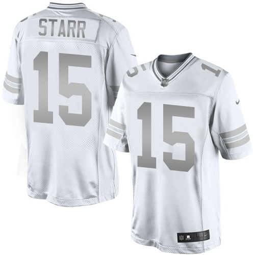 Men's Elite Bart Starr Nike Jersey White - #15 Platinum NFL Green Bay Packers